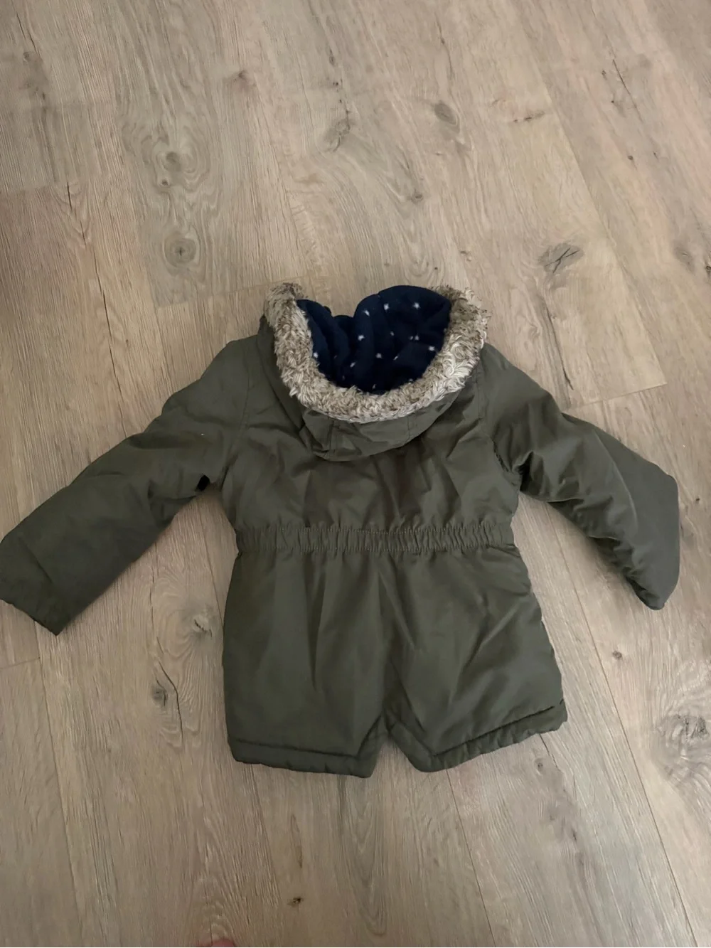 Girls Olive Green Hooded Winter Coat with Faux Fur Trim